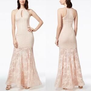 NWT XSCAPE Lace Mermaid Gown Blush Halter Formal Bridesmaid Prom Dress Size 12